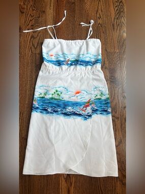 Made in Hawaii woman’s White Tropical Sailboat Print Sundress